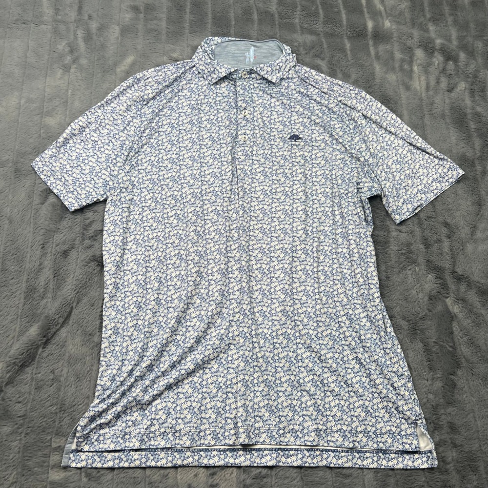 Johnnie-O Featherweight Mens Blue Daisy Floral Golf Polo Shirt Large UPF 50